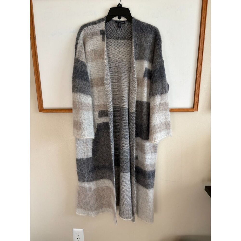 Eileen Fisher Mohair Alpaca Colorblock Long Duster Cardigan (M)